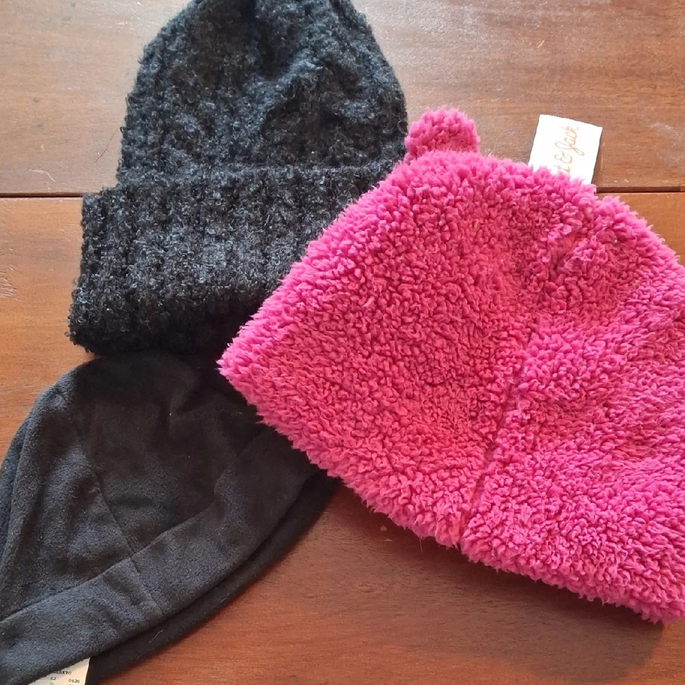 Cat & Jack Cozy Black and Pink Hats (Hat016) Set of 3